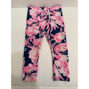 Lilly Pulitzer Toddler Girls Maia Flamingo Floral Pink Blue Leggings Size XS